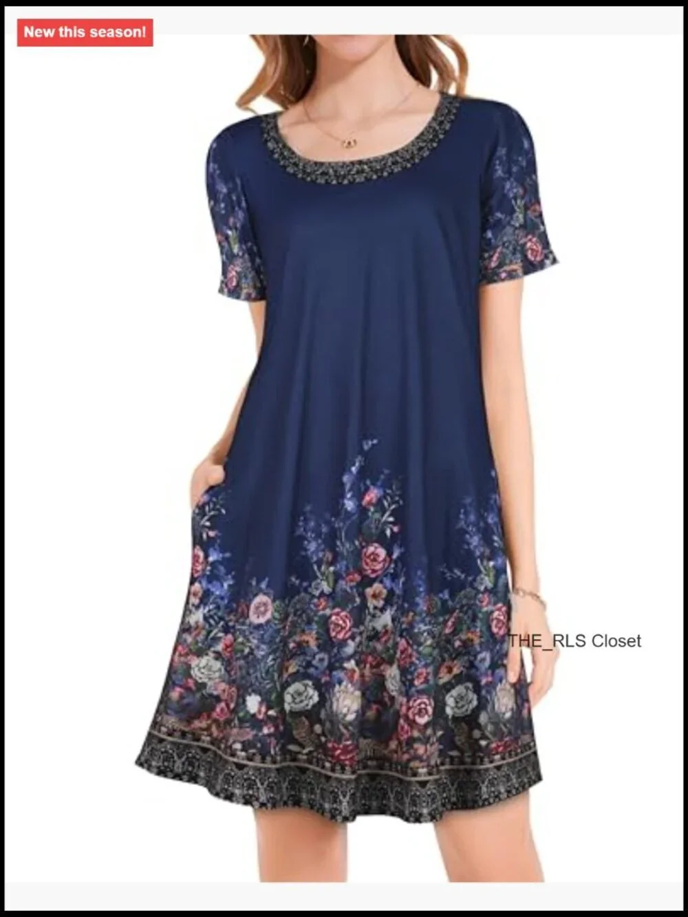 Short Sleeve Scoop Neck Casual Sundress with Pockets